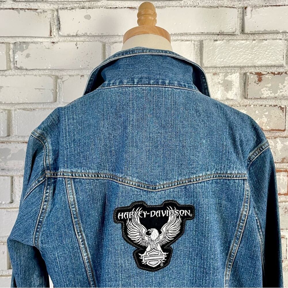 Vintage 90s Bill Bass Cotton Denim Jacket with Harley Davidson Patch size S/M